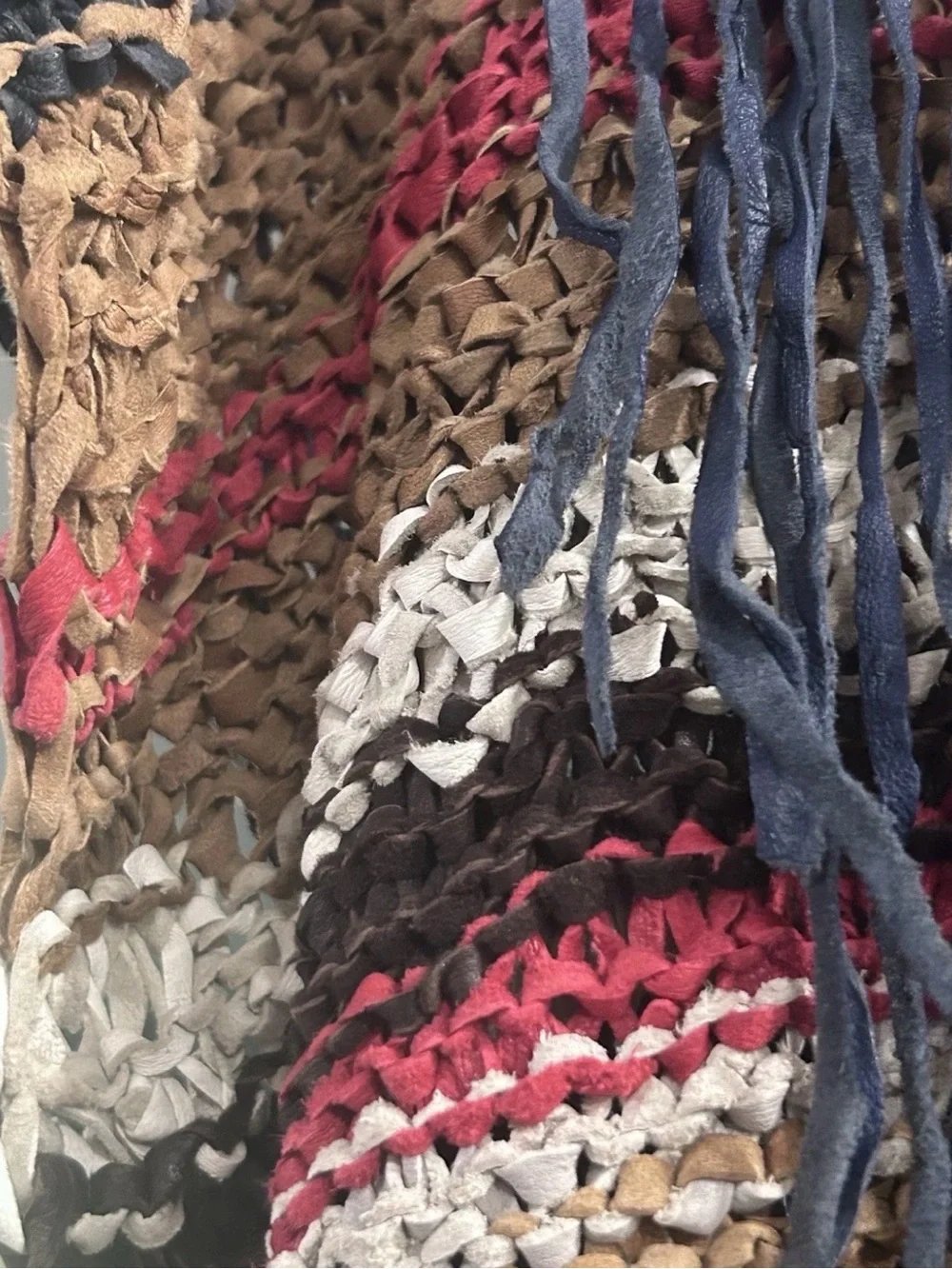 Anna Maria Hand Knitted Leather Top Western Boho Fringe Bib Vtg